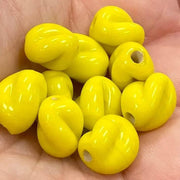 10 Vintage Ribbed Yellow Glass Beads - Sea Beads
