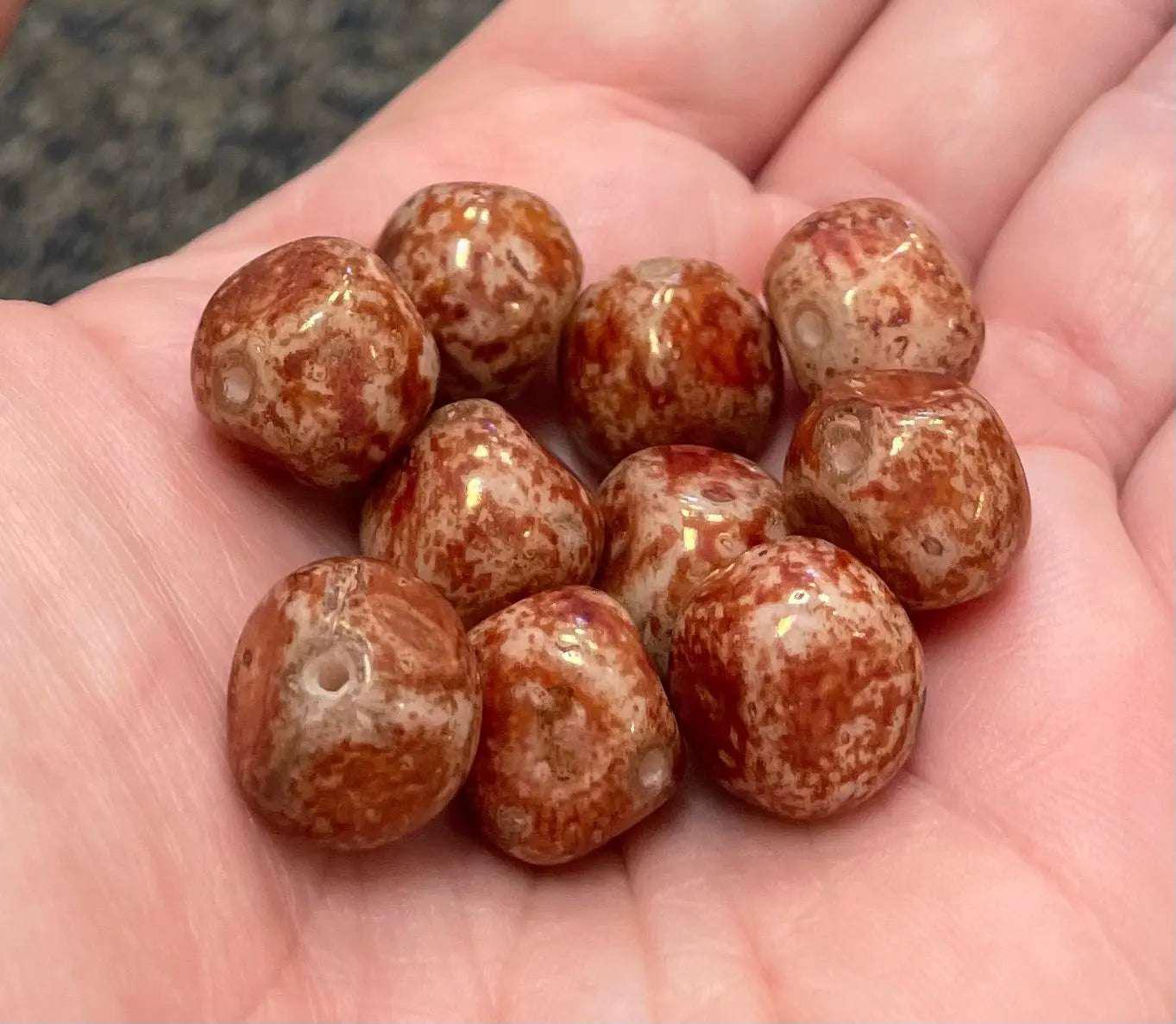 10 Vintage Rustic Austrian Picasso Glass Beads - Sea Beads