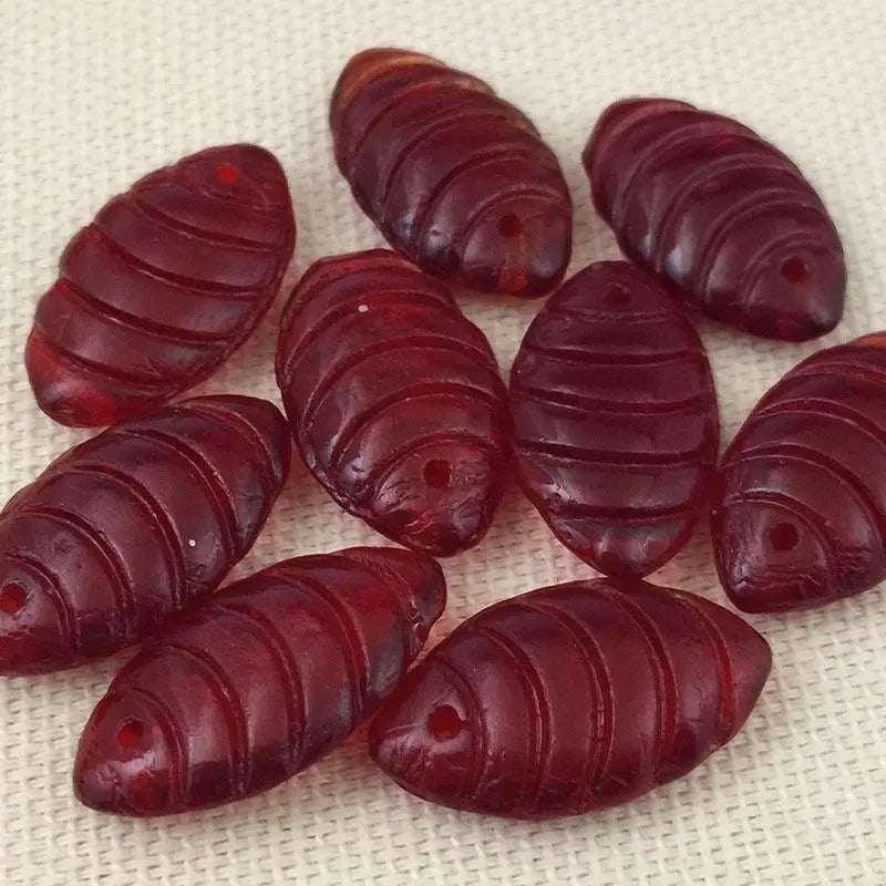 10 Vintage Siam Red Oval Drop Glass Beads - Sea Beads