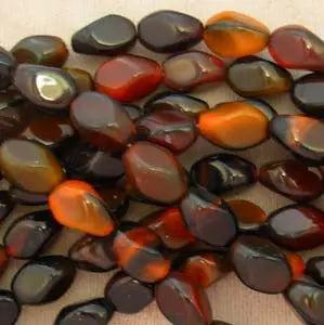 10 Vintage Orange Sienna Black Givre German Oval Glass Beads - Sea Beads