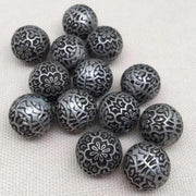 10 Vintage Silver Antique Floral Round Acrylic Beads - Sea Beads