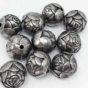 10 Vintage Silver Antiqued Acrylic Rose Beads - Sea Beads