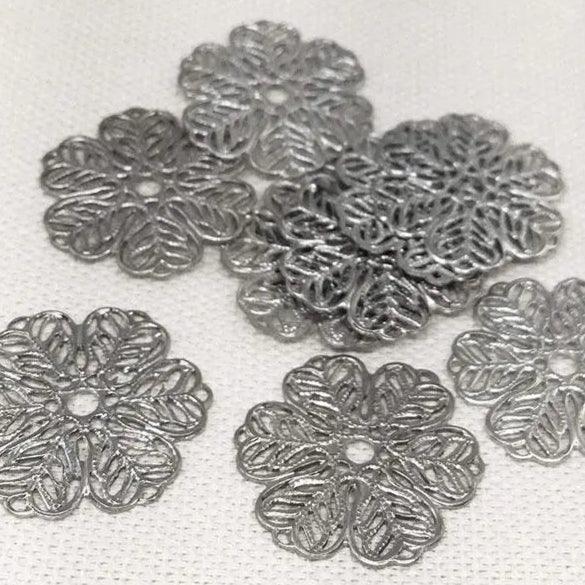 10 Vintage Silver Filigree Metal Components - Sea Beads