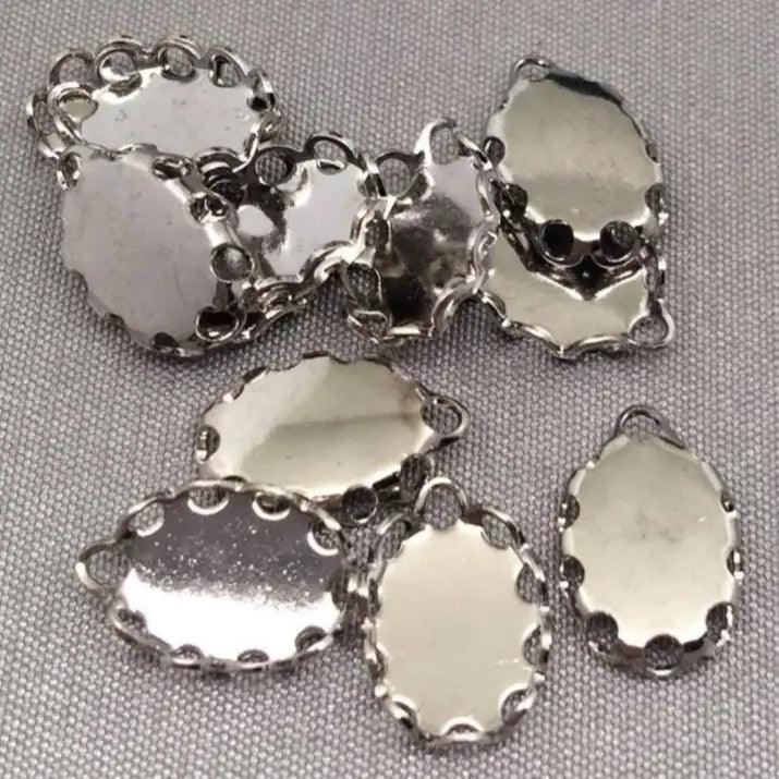 10 Vintage Silver Plated Oval Bezel Pendants - Sea Beads