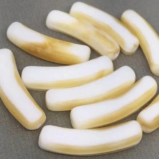 10 Vintage Beige White German Slice Glass Beads - Sea Beads