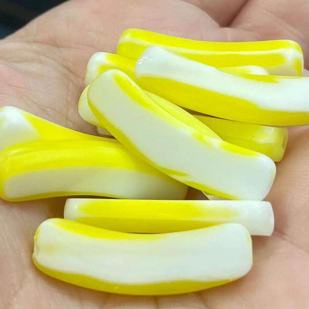 10 Vintage Yellow White German Slice Glass Beads - Sea Beads