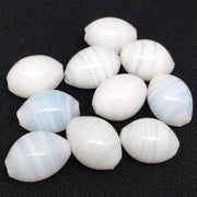 10 Vintage White Japan Striped Oval Glass Beads - Sea Beads