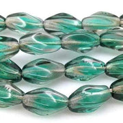 10 Vintage Green Teal Grey Givre German Oval Glass Beads - Sea Beads