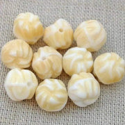 10 Vintage Beige German Textured Glass Beads - Sea Beads