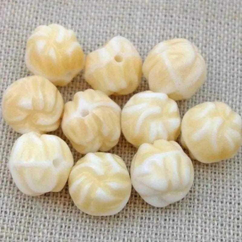 10 Vintage Beige German Textured Glass Beads - Sea Beads