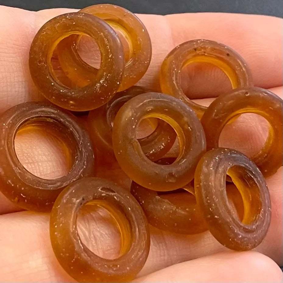 10 Vintage Topaz African Recycled Ring Glass Beads - Sea Beads