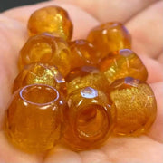10 Vintage Topaz Czech Foil Large Hole Glass Beads - Sea Beads
