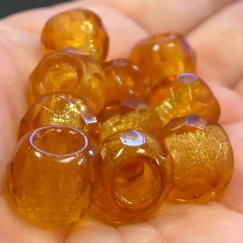 10 Vintage Topaz Czech Foil Large Hole Glass Beads - Sea Beads
