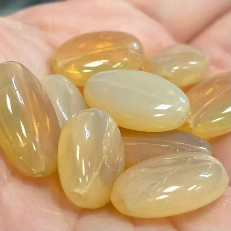 10 Vintage Topaz Czech Golden Opal Oval Glass Beads - Sea Beads