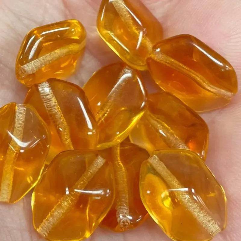 10 Vintage Topaz Oval Glass Beads - Sea Beads