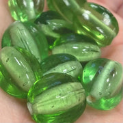 10 Vintage Green Light Oval Transparent Glass Beads - Sea Beads