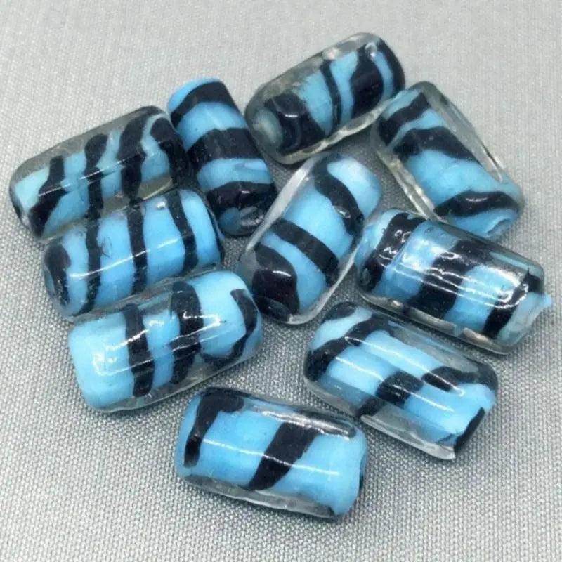 10 Vintage Turquoise Tiger Striped Glass Beads - Sea Beads