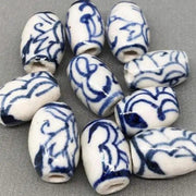 10 Vintage White Blue Porcelain Beads - Sea Beads
