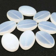 10 Vintage White Czech Opal Flat Oval Glass Beads - Sea Beads