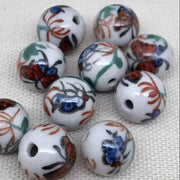 10 Vintage White Floral Butterfly Round Porcelain Beads - Sea Beads