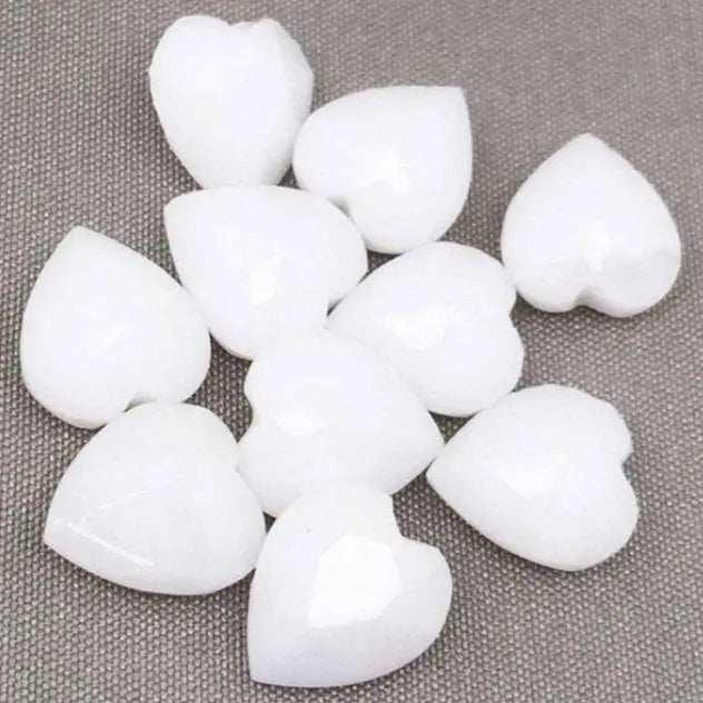 10 Vintage White Heart Faceted Glass Stones - Sea Beads