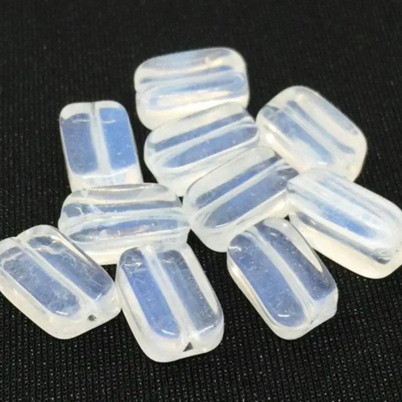 10 Vintage White Japan Opal Rectangle Glass Beads - Sea Beads