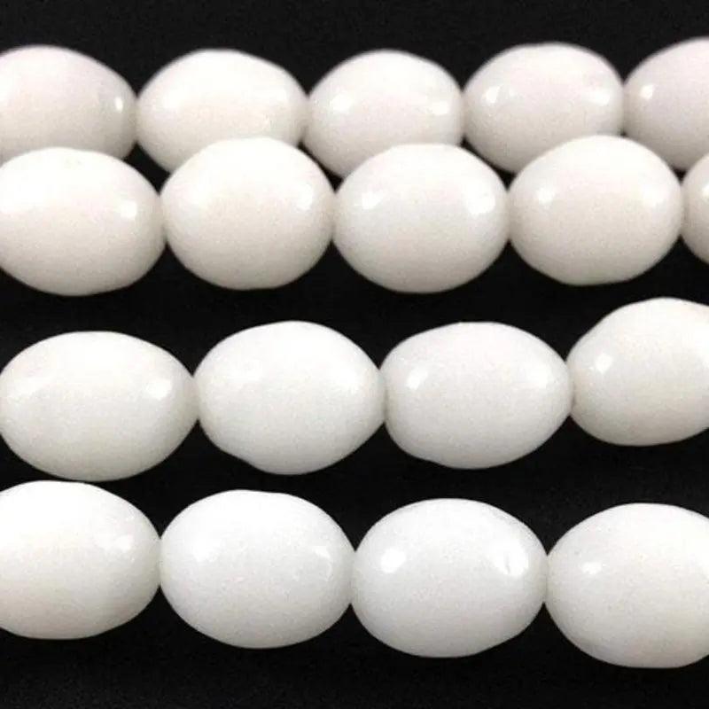 10 Vintage White Japan Oval Glass Beads Torii Brand - Sea Beads