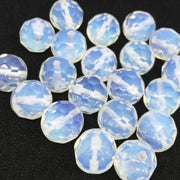 10 Vintage White Opal Faceted Round Glass Beads - Sea Beads