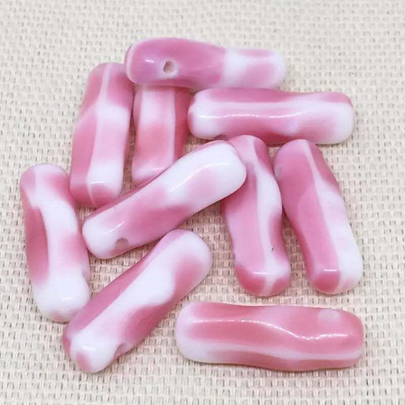 10 Vintage Pink White German Drop Glass Beads - Sea Beads