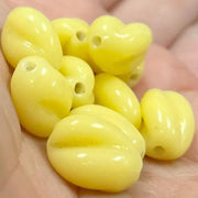10 Vintage Yellow Buttercream Japan Oval Glass Beads - Sea Beads