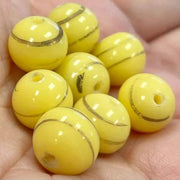 10 Vintage Yellow Buttercream Japan Striped Round Glass Beads - Sea Beads