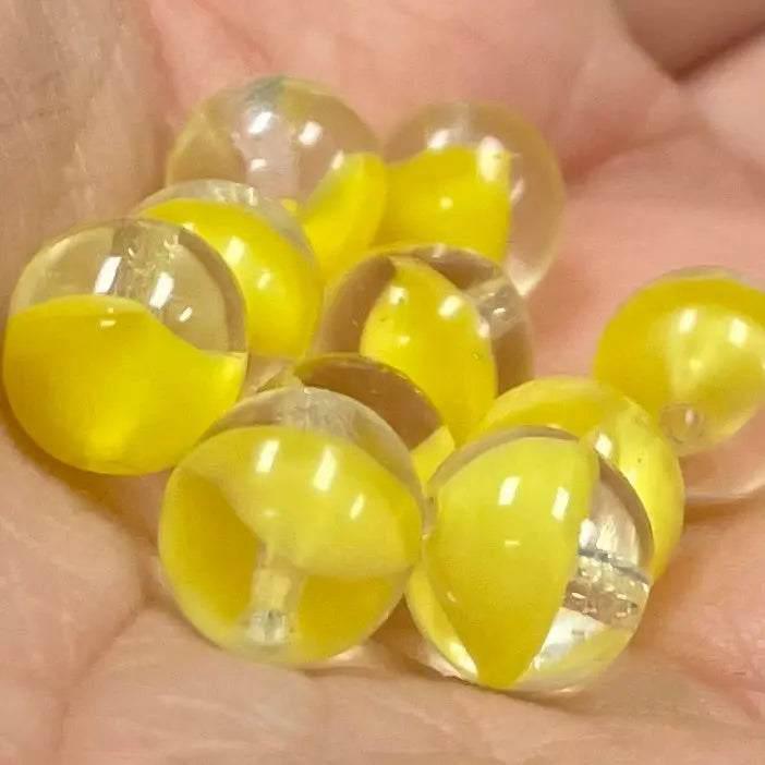 10 Vintage Yellow Clear German Givre Round Glass Beads - Sea Beads