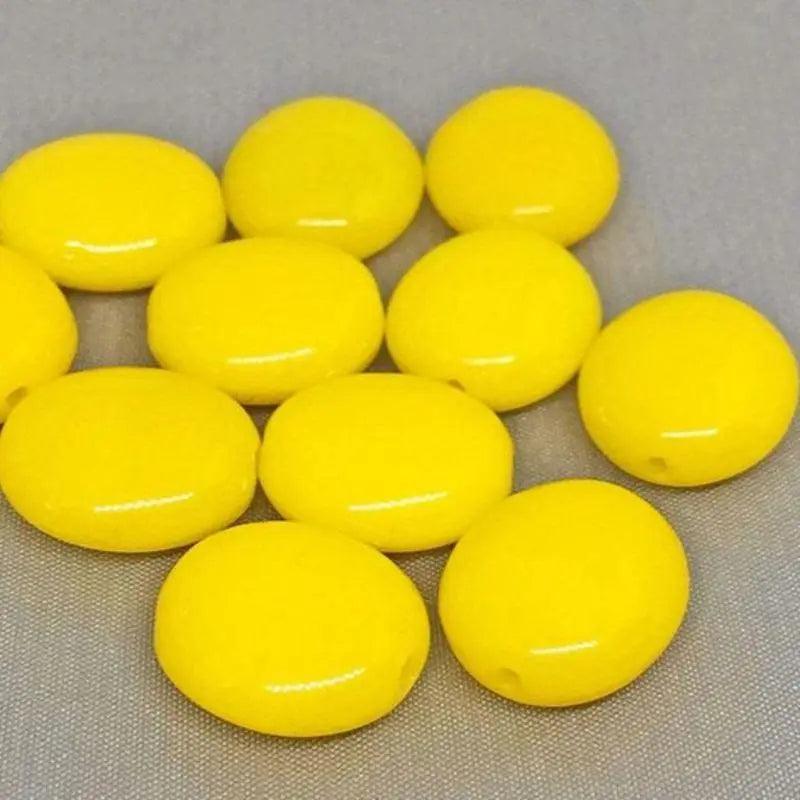 10 Vintage Yellow Czech Oval Glass Beads - Sea Beads