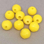 10 Vintage Yellow German Ribbed Creamy Glass Beads - Sea Beads