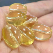 10 Vintage Yellow Golden Light Czech Oval Glass Beads - Sea Beads