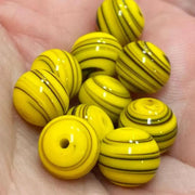10 Vintage Yellow Japan Striped Round Glass Beads - Sea Beads