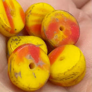 10 Vintage Yellow Red African Disc Glass Beads - Sea Beads