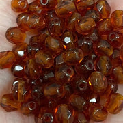 100 Amber Czech Fire Polished Glass Beads - Sea Beads