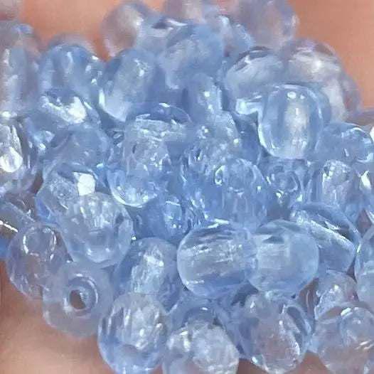 100 Blue Sapphire Light Fire Polished Glass Beads - Sea Beads