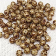 100 Brown Golden Czech Round Glass Beads - Sea Beads