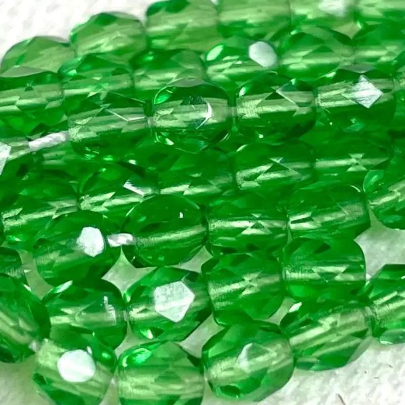 100 Green Czech Fire Polished Transparent Glass Beads - Sea Beads