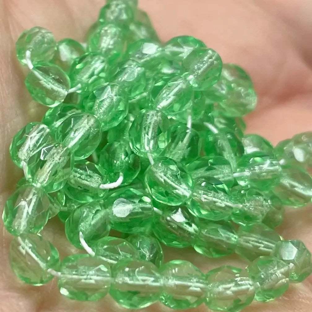 100 Green Czech Fire Polished Glass Beads - Sea Beads