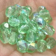 100 Green Mint AB Czech Fire Polished Glass Beads - Sea Beads