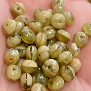 100 Green Olive Light Cream Rondelle Glass Beads - Sea Beads
