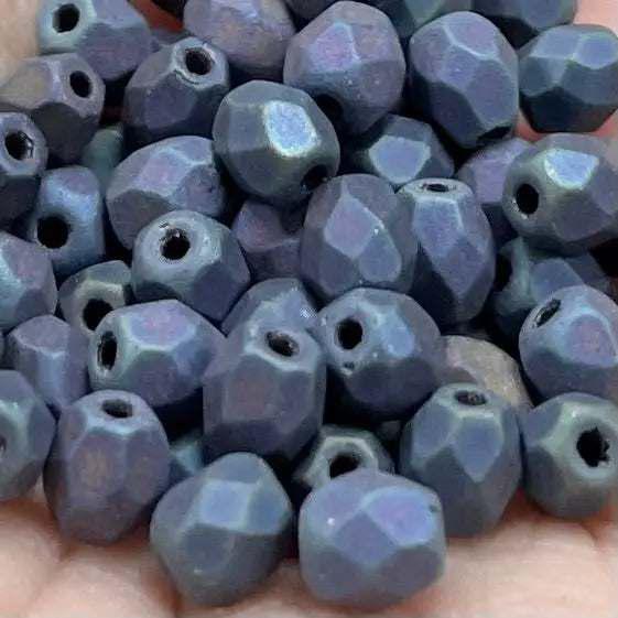 100 Iris Blue Czech Faceted Glass Beads - Sea Beads