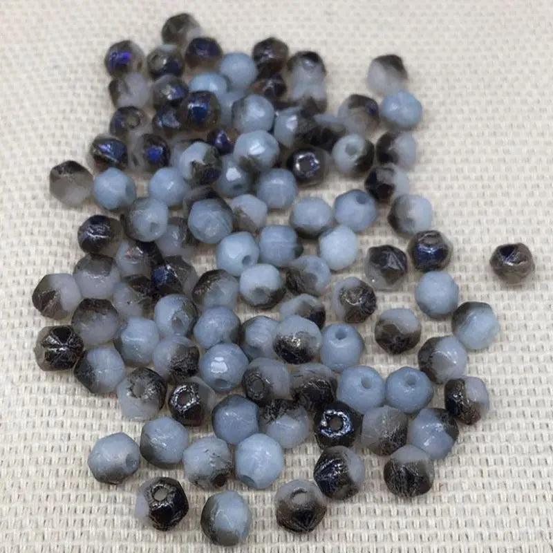 100 Vintage Blue Azure Czech English Cut Opal Glass Beads - Sea Beads