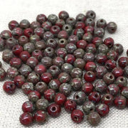 100 Red Picasso Czech Round Glass Beads - Sea Beads