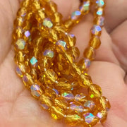 100 Topaz AB Czech Fire Polished Glass Beads - Sea Beads