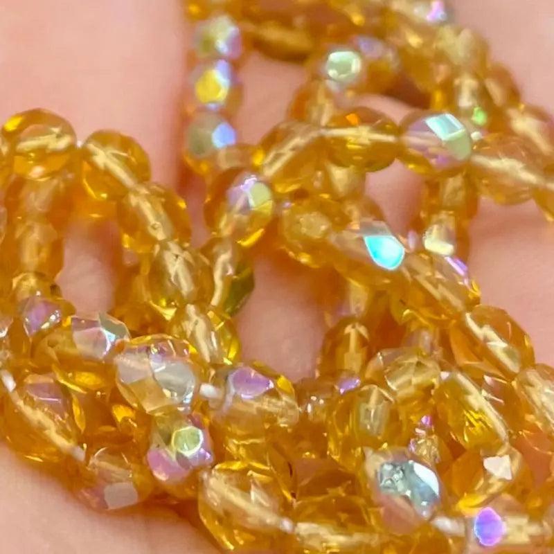 100 Topaz Light AB Czech Fire Polished Glass Beads - Sea Beads