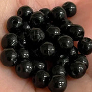 100 Vintage Black Czech Round Glass Beads - Sea Beads